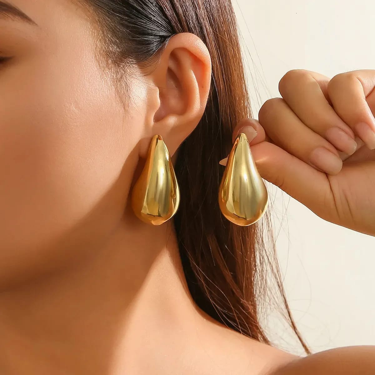 Modern Glossy Gold Water Drop Statement Earrings for Women