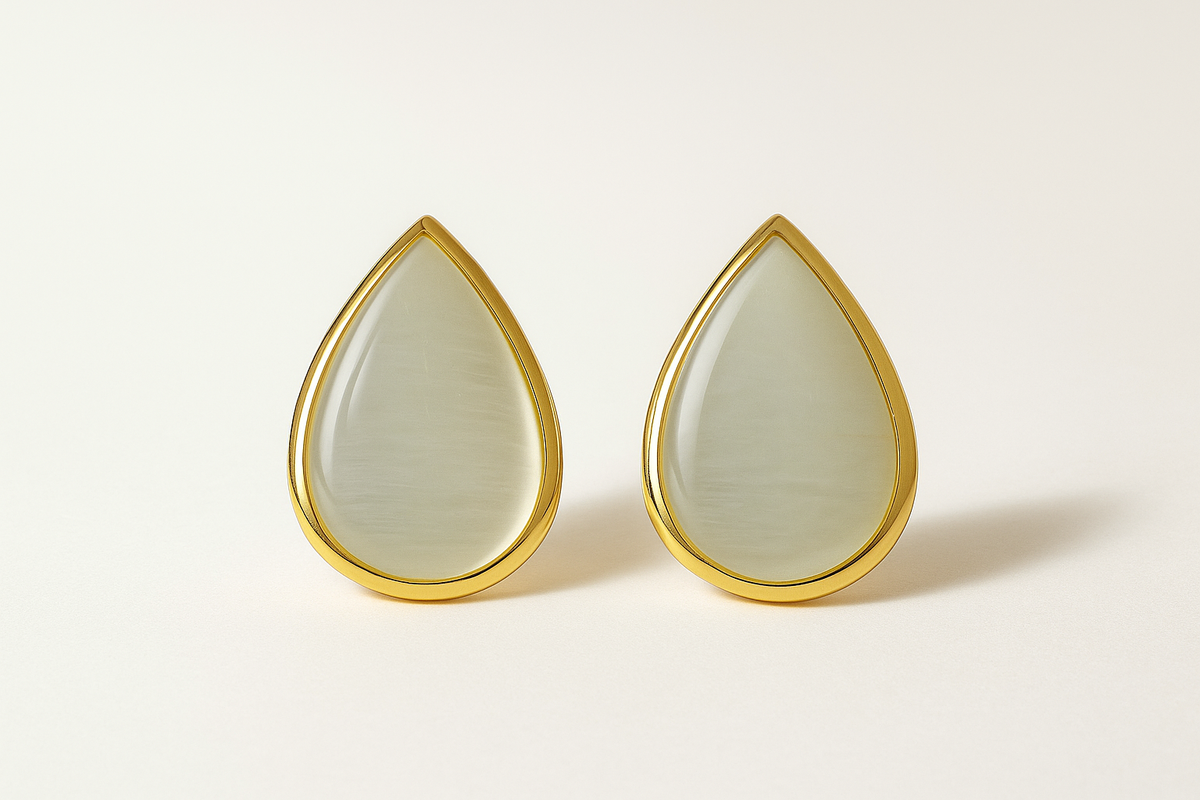 Blinkon Store Gold Plated Teardrop Opal Stud Earrings for Women