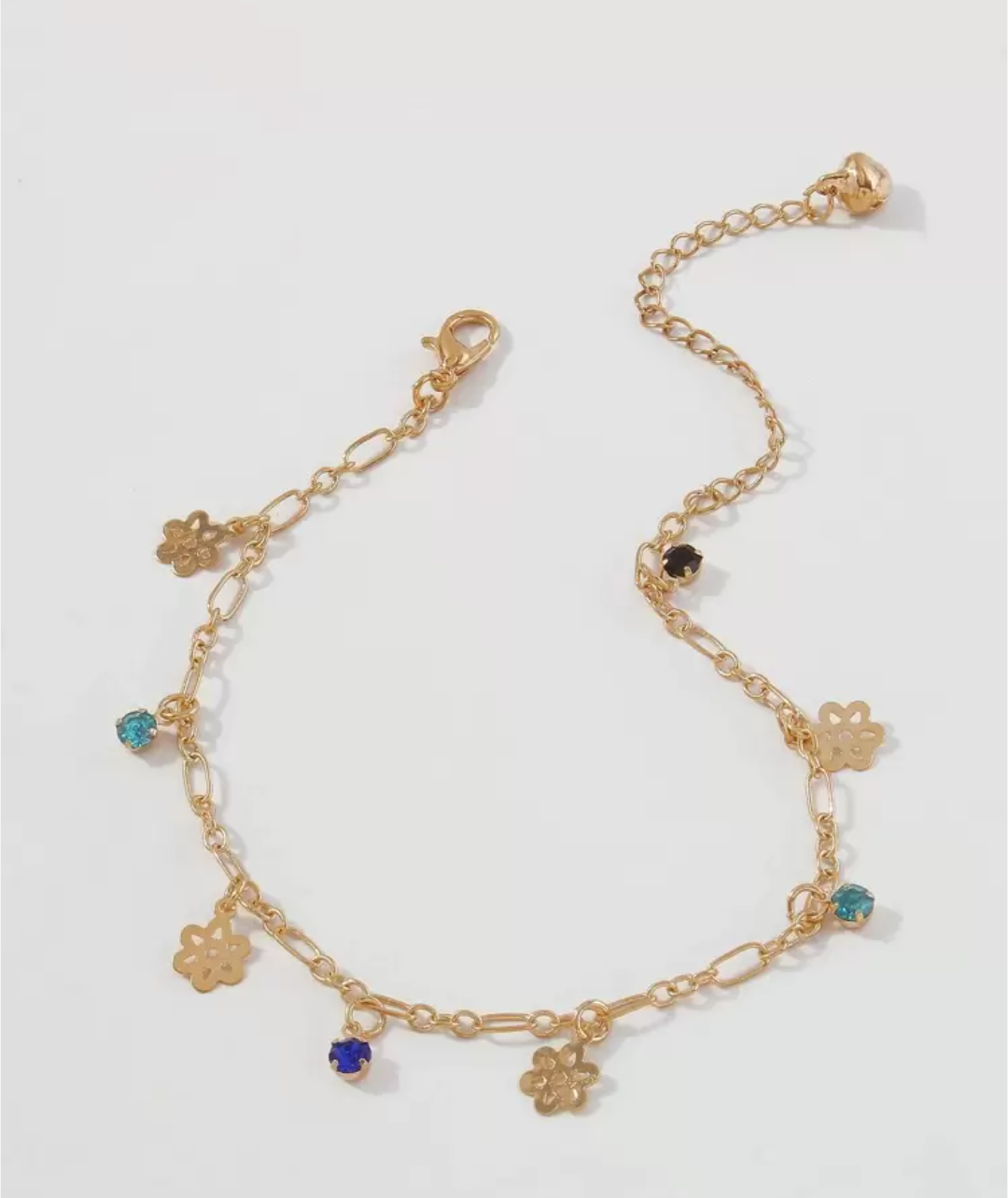 Cute Floral Motif & Multicolor Crystal Charm Gold Anklet / Bracelet for Women