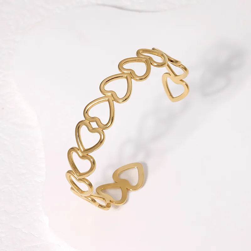 Golden Heart Link Open Cuff Bracelet for Women | Blinkon Store