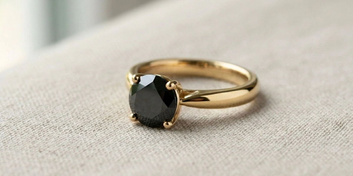 Bold Round Black Onyx Gold Plated Solitaire Ring