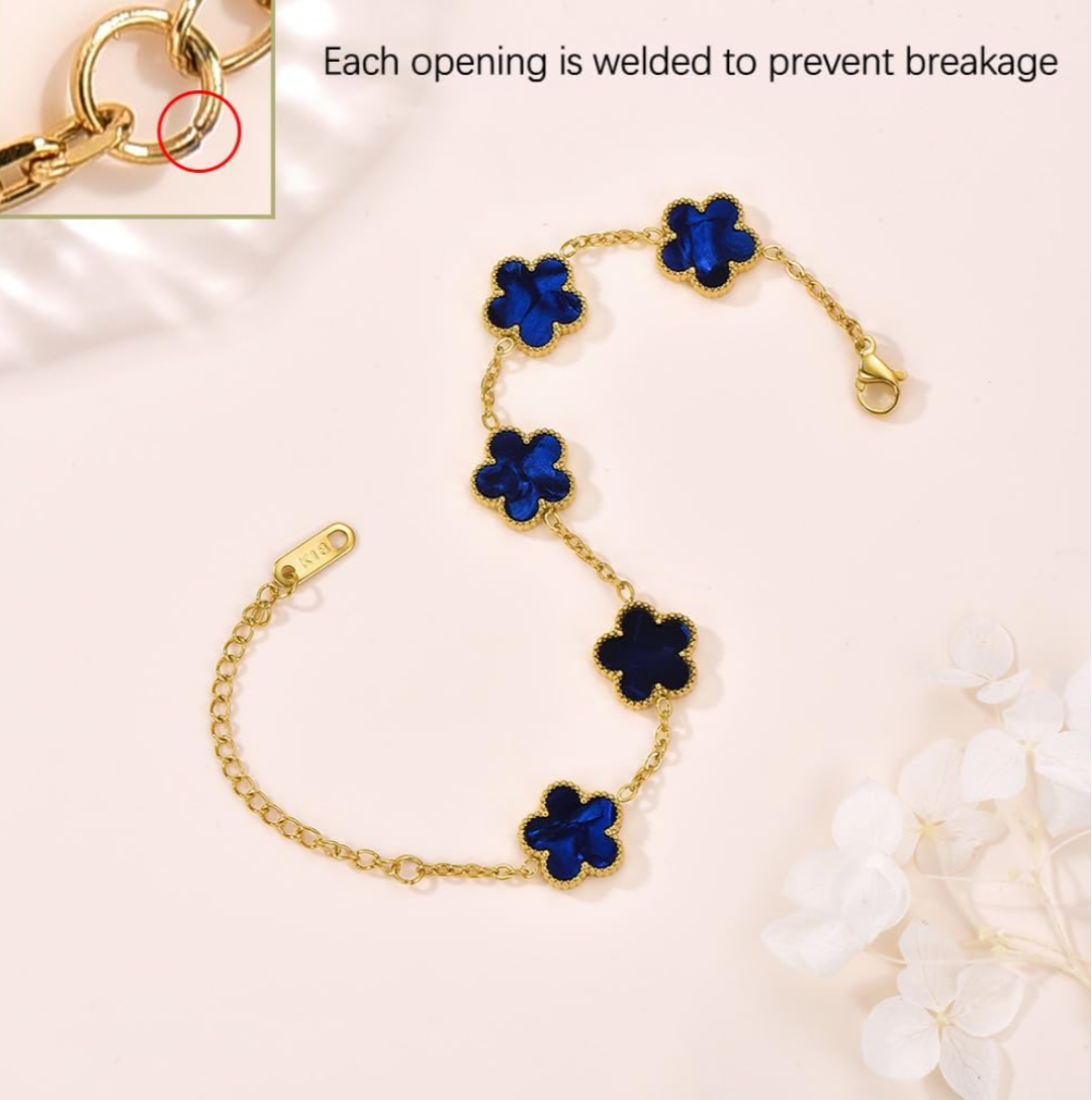 Blinkon Store Royal Blue Floral Motif Gold Plated Bracelet for Women