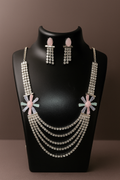 Elegant Layered Crystal Necklace Set with Floral Accents & Matching Earrings