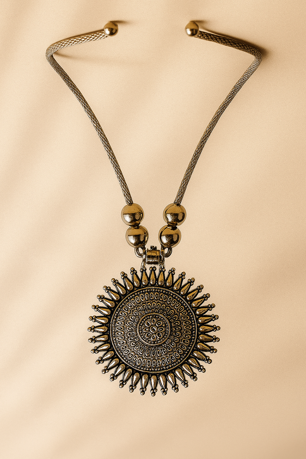 Blinkon Store Oxidized Silver Traditional Mandala Motif Pendant Necklace