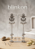 Ethnic Tribal Mirror Work Oxidized Silver Long Chain Tassel Earrings