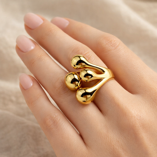 Chic Cluster Droplet Gold Plated Ring for Women