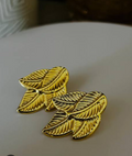 Gold-Plated Textured Leaf Stud Earrings for Women