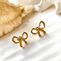 Blinkon Store Gold Plated Ribbon Bow Stud Earrings for Women & Girls