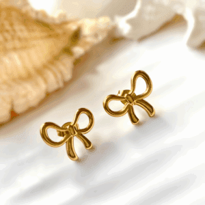 Blinkon Store Gold Plated Ribbon Bow Stud Earrings for Women & Girls