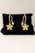Blinkon Store Yellow Flower Charm Rose Gold Hoop Earrings with Crystal Drop