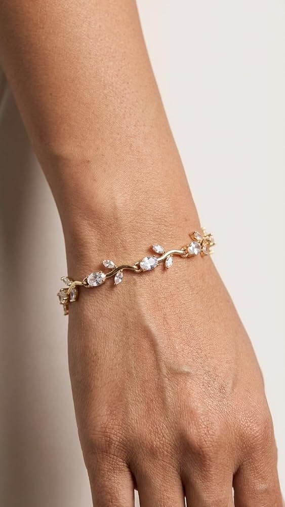 Cubic Zirconia Bracelet for Women | Anti-Tarnish CZ Crystal Leaf Charm Bracelet