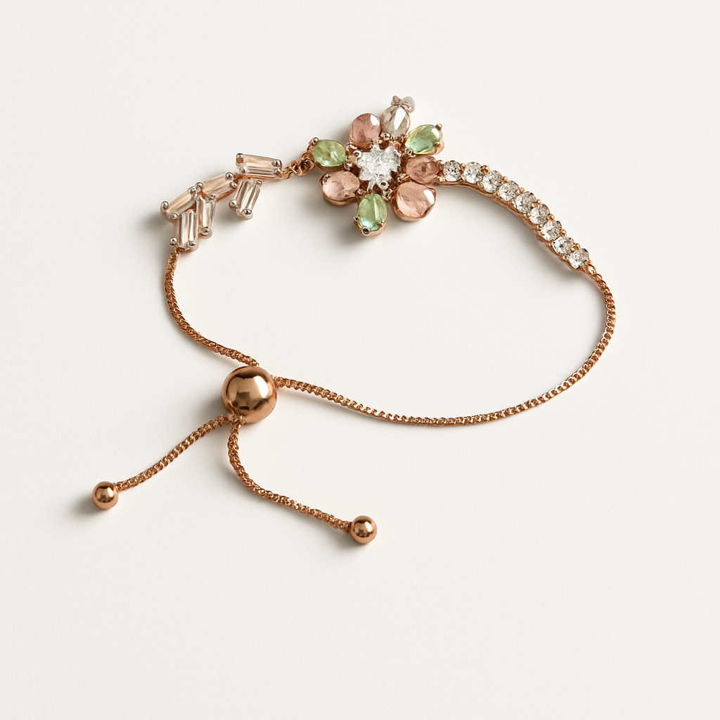 Blinkon Store Rose Gold Pastel Floral Crystal Adjustable Slider Bracelet
