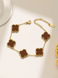 Aesthetic Chocolate Brown Four Leaf Clover Gold Bracelet | Waterproof & Hypoallergenic Women's Chain