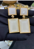 Retro Geometric White Enamel & Gold Drop Statement Earrings