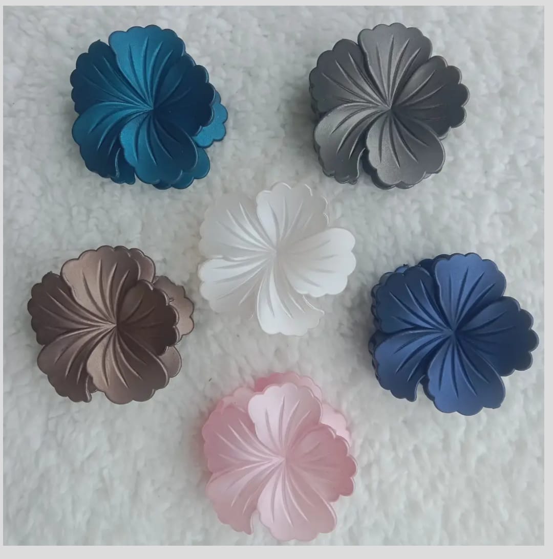 Matte Satin Finish Hibiscus Floral Hair Claw Clips for Women | Aesthetic Petal Hair Catch Clips