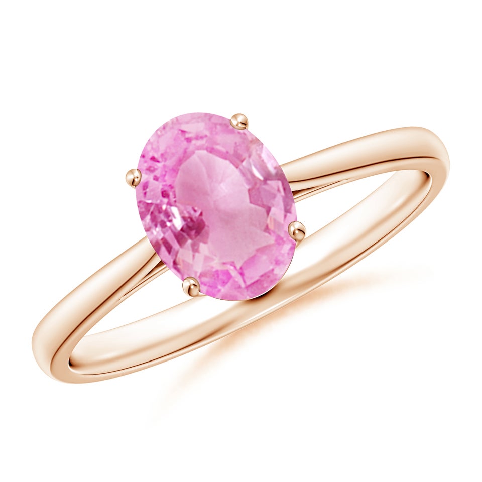 Dainty Rose Gold Plated Oval Cut Pink Sapphire CZ Solitaire Ring