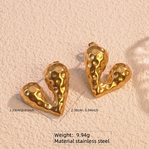Aesthetic Gold Finish Textured Abstract Heart Stud Earrings for Women