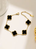 Gold Plated Black Clover Station Bracelet for Women | Anti-Tarnish