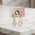 Blinkon Store Tri-Tone Textured Interlocking Link Drop Earrings