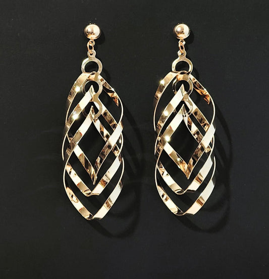 Gold Plated Multi-Layered Spiral Drop Earrings