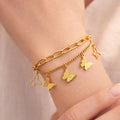 Golden Double Layer Butterfly Charm Bracelet for Women