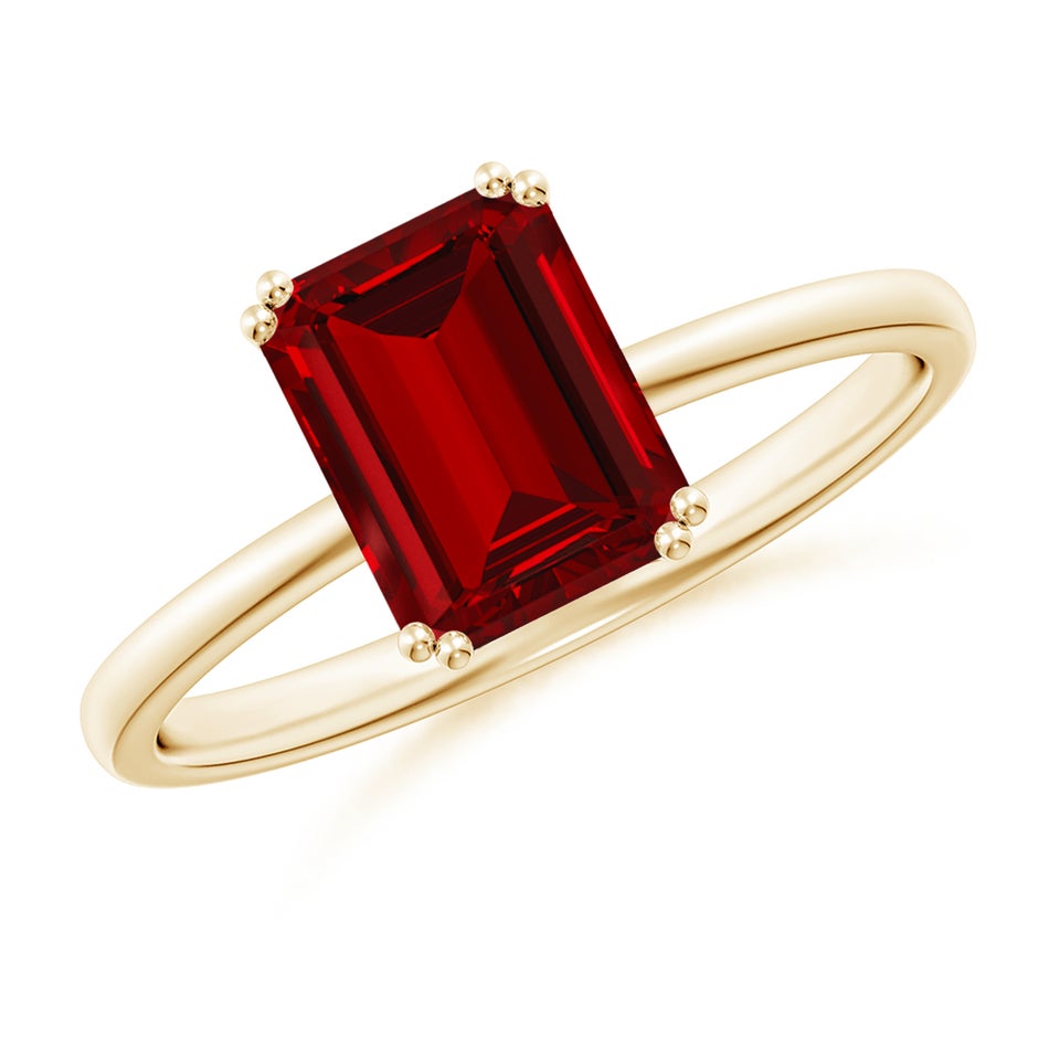 Classic Emerald Cut Red Ruby Gold Plated Solitaire Ring