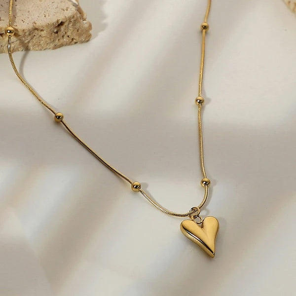 Blinkon Store Gold Plated Puffy Heart Pendant Snake Chain Necklace