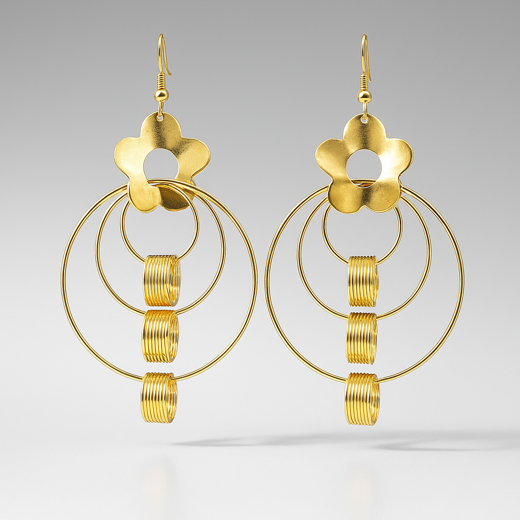 Blinkon Store Gold Plated Floral Top Multi-Tier Hoop Dangle Earrings