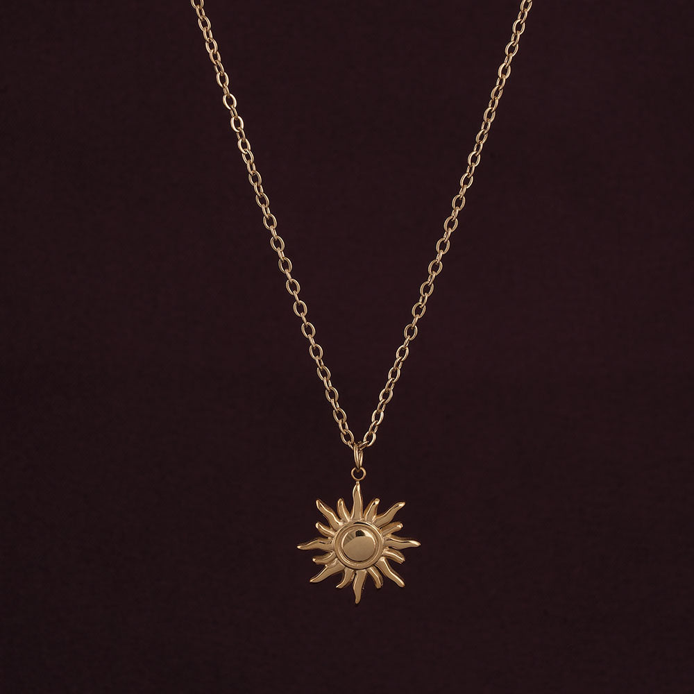 Aesthetic Golden Sunshine Charm Pendant Chain Necklace | Waterproof & Hypoallergenic Celestial Jewelry