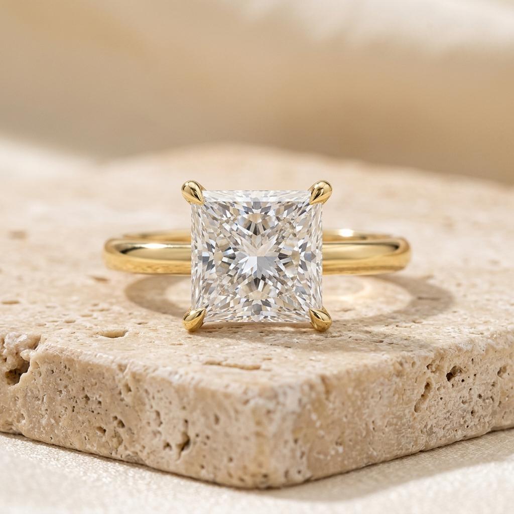 Classic Princess Cut CZ Gold Plated Solitaire Ring for Women