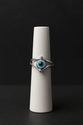 Minimalist Silver Evil Eye Charm Ring with Split Band Design