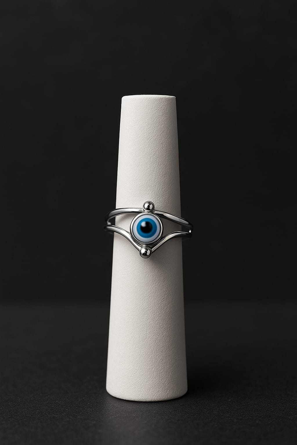Minimalist Silver Evil Eye Charm Ring with Split Band Design