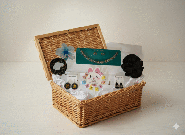 Trendy Wicker Basket Jewelry & Accessory Gift Set