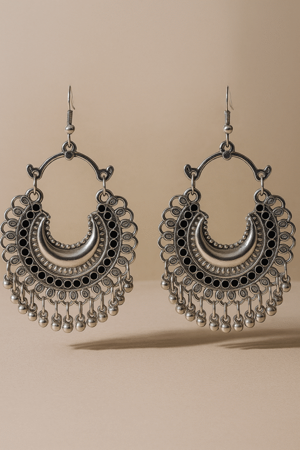 Antique Silver Oxidized Jhumka Earrings for Women