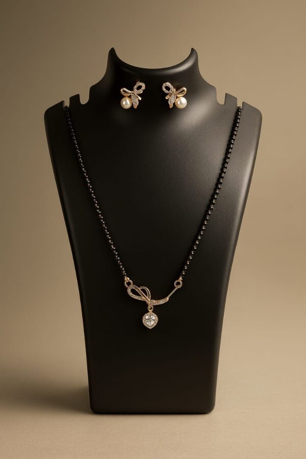 Elegant Pearl & Diamond Mangalsutra Set with Earrings