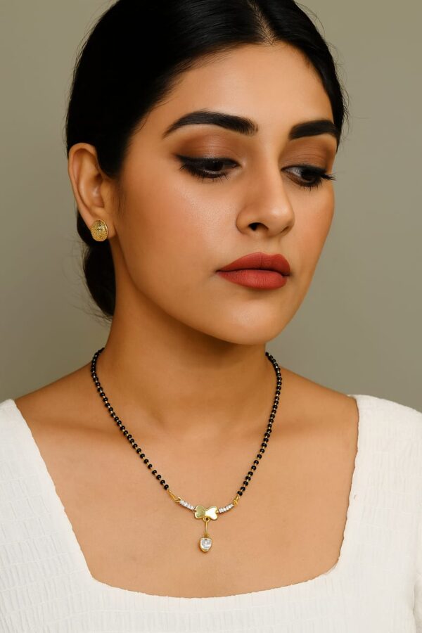 Gold Heart Charm Mangalsutra with Black Beads