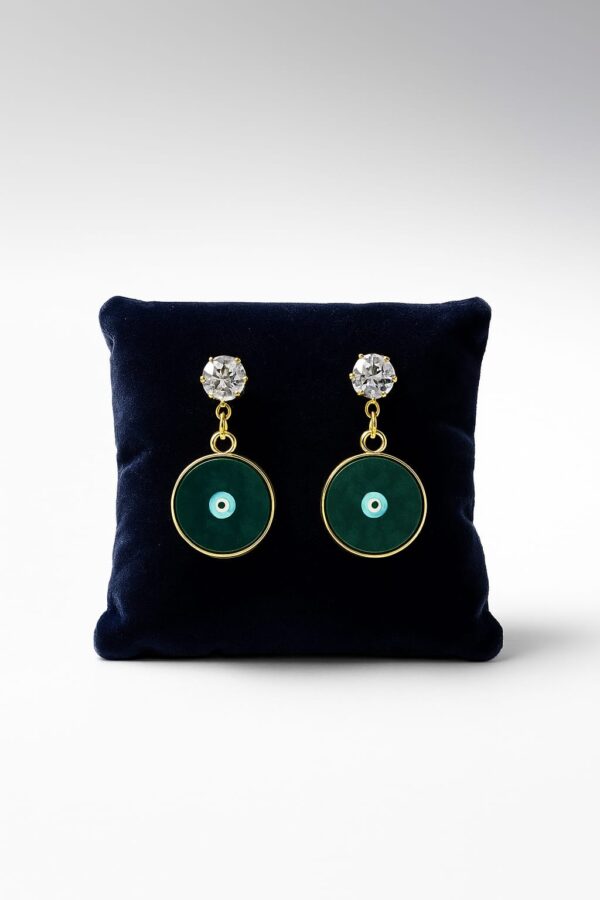 Gold-Tone & Green Heart Evil Eye Dangle Earrings