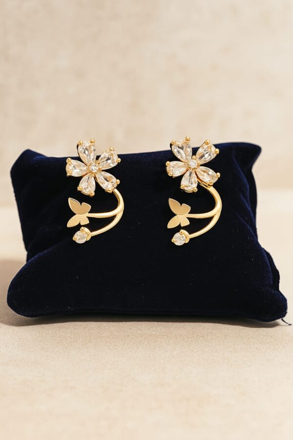Gold-Plated Floral Crystal Stud Earrings