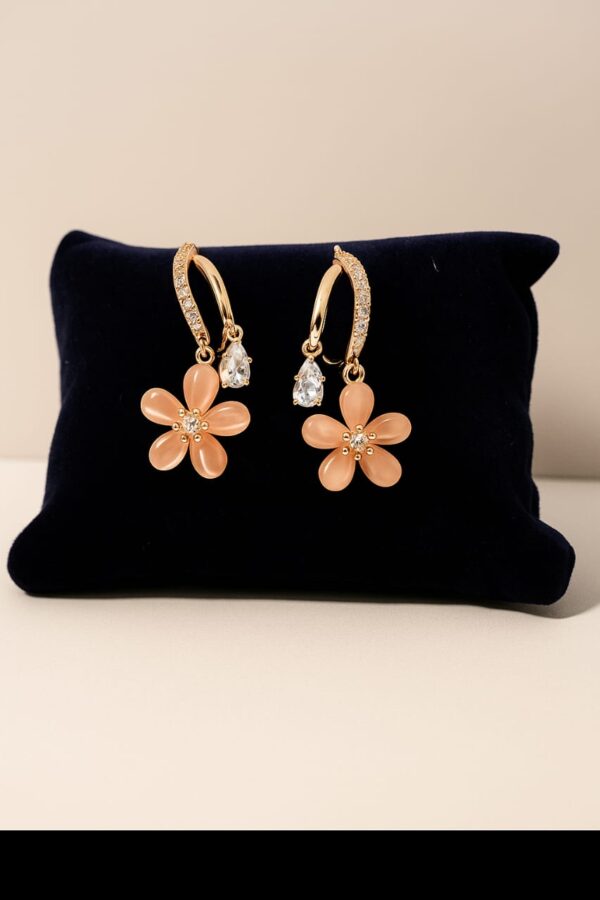 Rose Gold-Tone Hoop Earrings with Peach Petal & CZ Drop