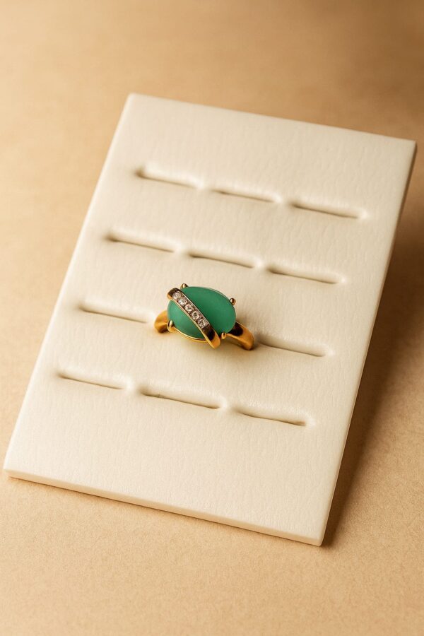 Gold-Tone Oval Mint Green Stone Ring