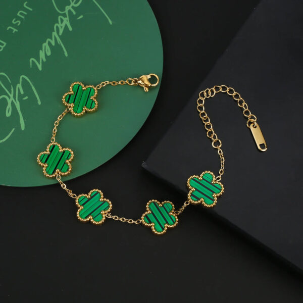 Green Clover Gold-Plated Chain Bracelet for Women