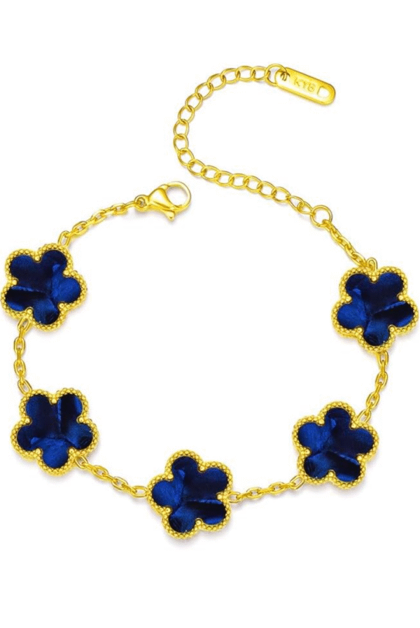Blue Clover Gold-Plated Chain Bracelet for Women