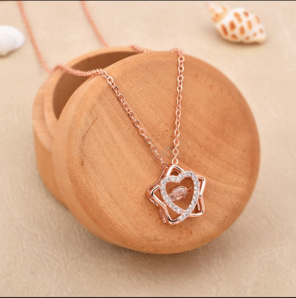 Rose Gold 'Dancing Stone' Star and Heart Pendant