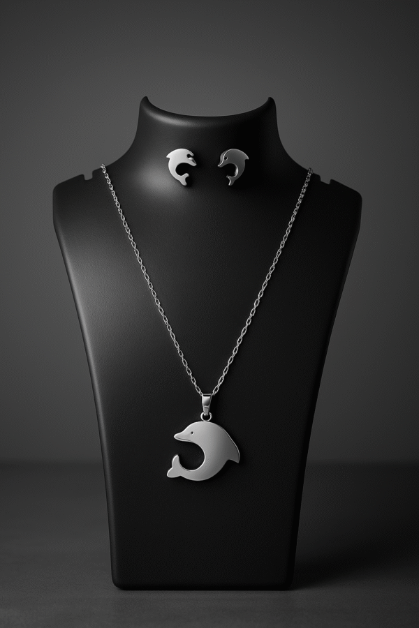 Silver Dolphin Pendant Necklace and Stud Set