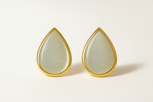Gold Bezel Cat-Eye Teardrop Stud Earrings