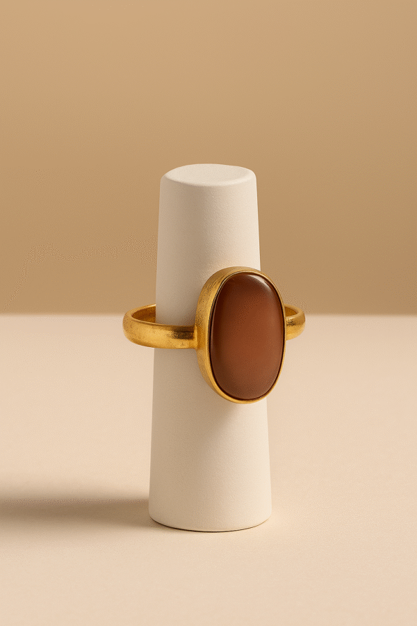 Elegant Brown Stone Matte Gold-Plated Statement Ring for Women