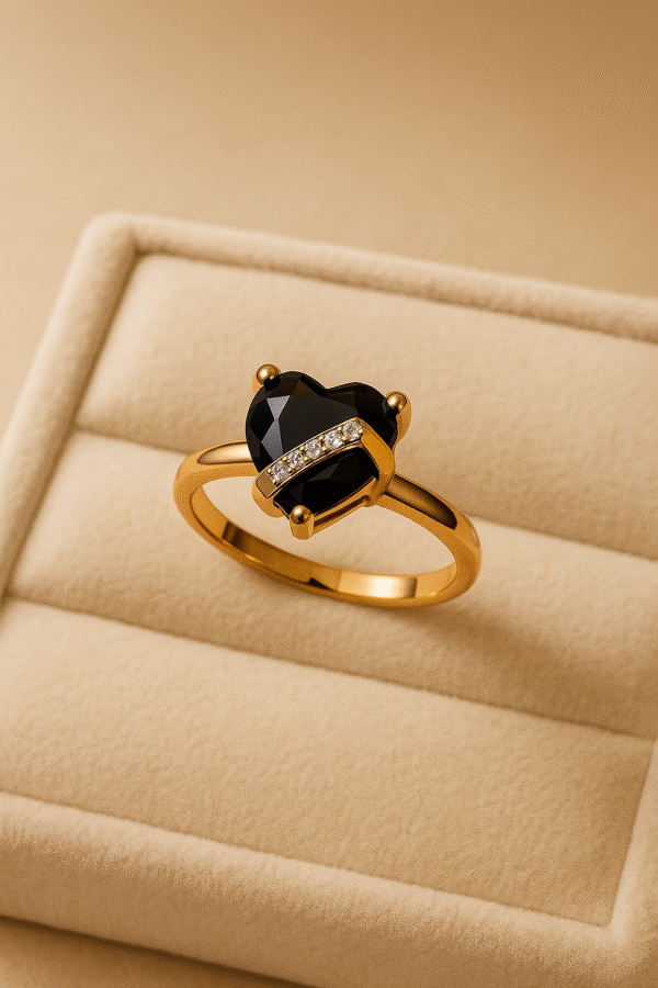 Gold-Tone Black Heart Cocktail Ring