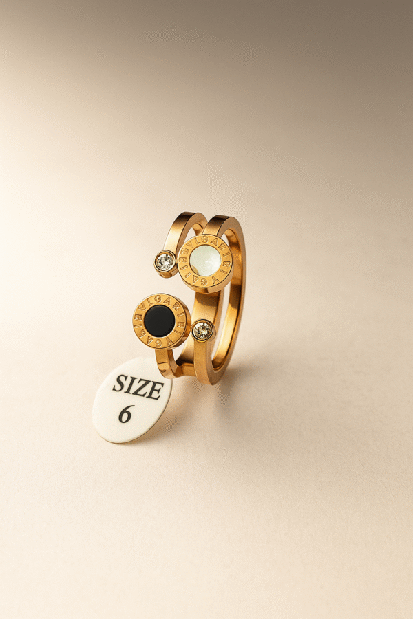 Dual Enamel Stone Gold-Plated Designer Ring for Women (Size 6)