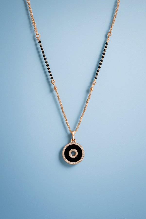 Elegant Black Beaded Mangalsutra with Round Enamel Pendant