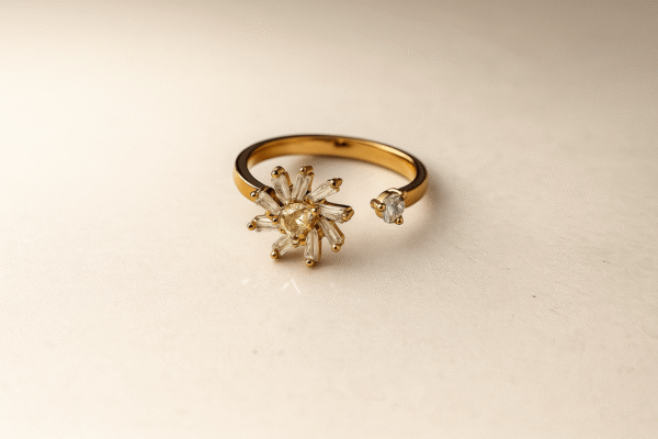 Floral Crystal Open Adjustable Gold-Plated Ring for Women